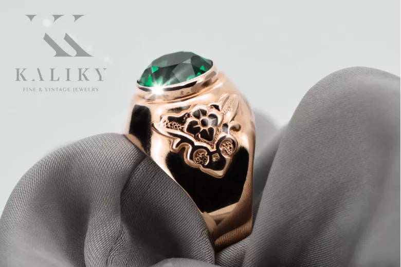 Ring Emerald Original Vintage 14K Produkt s ružovým zlatom vintage šperky vrc078r